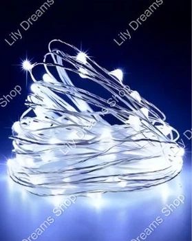 Светодиодная новогодняя USB гирлянда роса 100 LED 10м на медной проволоке от батареек Белый
