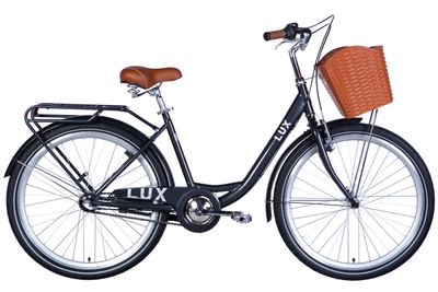 Велосипед Dorozhnik 26" LUX планет рама-17" темно-серый с багажником задний St с корзиной Pl с крылом St 2024