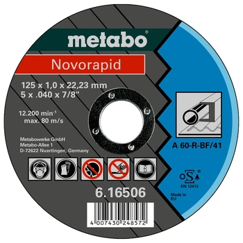 Отрезной круг по металлу 125 x 1,0 x 22,23 мм, сталь, TF 41 Metabo Novorapid (616506000)