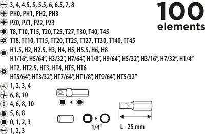 Набір біт Top Tools 100 шт 39D358 (5902062431004)