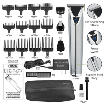 Тример WAHL Stainless Steel, акум., роторний мотор, насадок-9, чохол, гребінець, сталь, сірий (09818-116)