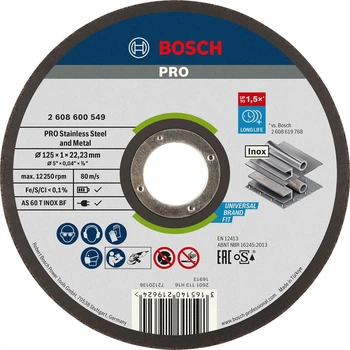 Круг отрезной Bosch PRO Stainless Steel and Metal 125×1×22.23 мм (2608600549)