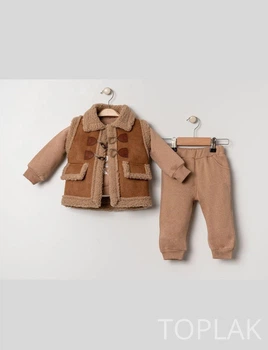 Детский спортивный костюм с начёсом для мальчика и девочки, 6 месяцев (рост 68 см), демисезонный тёплый комплект, коричневый 2206812