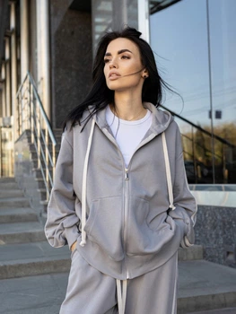 Толстовка на блискавці з капюшоном оверсайз жіноча Alisa Line Madrid XS-S Світло-сіра (2500000066962)