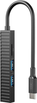 USB-C хаб ХО HUB014B USB 3.0/2xUSB 2.0/SD/MicroSD 4-в-1 Black (HUB014B.black)
