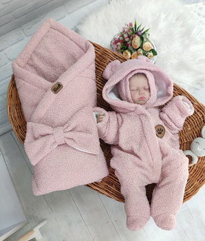 Комплект на витяг для новонародженого Зимовий Teddy шапочка конверт + комбінезон Powdery (TeK26)