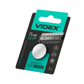 Акумулятор LIR2032 Li-lon 3,6V 75 mAh (бл-1шт) Videx