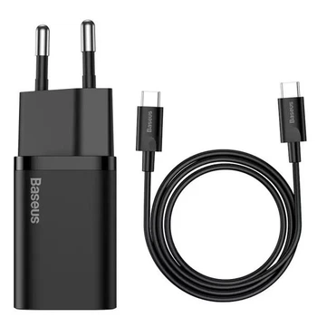 Комплект для быстрой зарядки Зарядное сетевое устройство Baseus Super Si 25W Type-C 3A QC3.0+PD3.0 + Кабель Type-C to Type-C 3A 1m (TZCCSUP-L01) Black