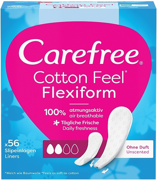 Гігієнічні щоденні гнучкі прокладки без запаху, 56 шт. - Carefree Cotton FlexiForm Unscented 56шт.