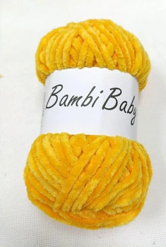 Плюшева пряжа Bambi Babi Помаранчевий, яскраво-жовтий велюр 100 г/110 м
