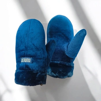 Варежки женские зимние велюровые на меху синие 5103_Indigo