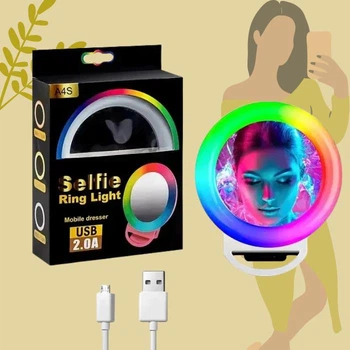 Кольцевая LED селфи-лампа прищепка с зеркалом для телефона и планшета RPG 11см Selfie Ring Light -A4S-Blue.