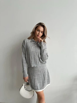 Костюм жіночий поло та спідниця old money ONE SIZE сірий (7024)