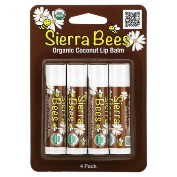 Набір органічних бальзамів для губ, "Кокос", Coconut, Sierra Bees Organic Lip Balms, 4 в упаковці, 4,25 г кожний