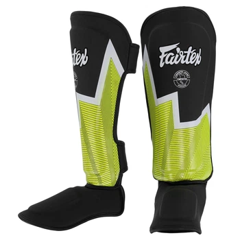 Защита голени и стопы Муай Тай, ММА, Кикбоксинг кожаный FAIRTEX BO-9486 (BO-9486_Черно-салатовый_M)