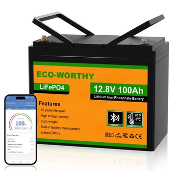 Аккумулятор ECO-WORTHY LiFePO4 12.8V 100ah с Bluetooth и защитой от низких температур