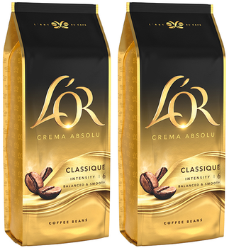 Набор кофе в зернах L'OR Crema Absolute Classic 1 кг x 2 шт (1845678901414)