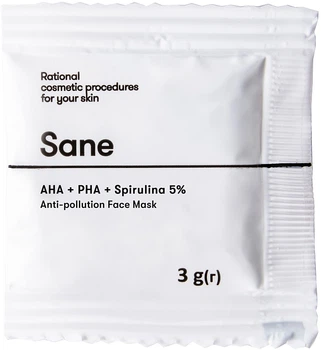 Маска для лица против токсинов с AHA + PHA + спирулина 5% - Sane Anti-Pollution Face Mask (пробник) 3g (1024627-1046212459-2)