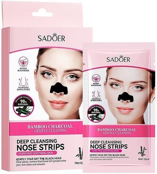Очищающая маска для носа с бамбуковым углем - Sadoer Bamboo Charcoal Deep Cleansing Nose Strips 6шт (1378867-22805518)
