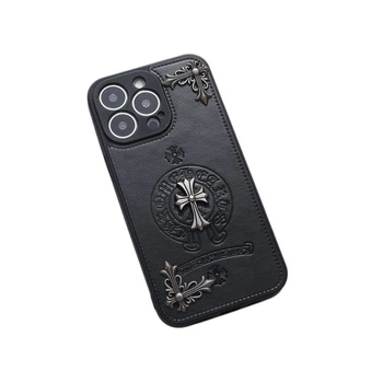 Чехол пенель для Apple Iphone 14 Pro Max Chrome Hearts крест экокожа + ободок из плотного силикона черный (339054)