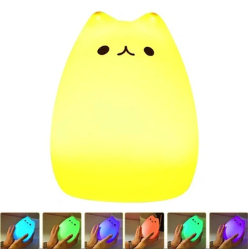 Детский силиконовый ночник Котик 7 режимов RGB подсветки сенсорное управление Белый