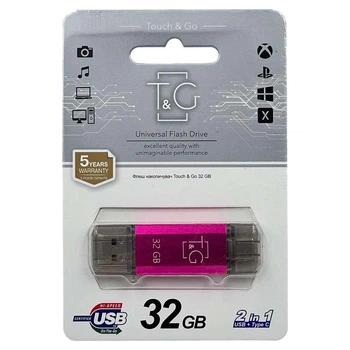 USB Flash Drive T&G 2в1 объемом 32GB с поддержкой USB и Type-С 009 серии Star в фиолетовом цвете.