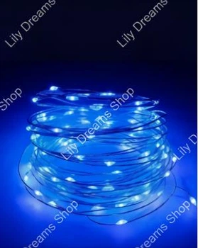Светодиодная новогодняя USB гирлянда роса 100 LED 10м на медной проволоке от батареек Синий