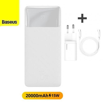 Павербанк Baseus Bipow 20000 mAh 15W (PPDML-J02) Белый + Подарок Зарядное устройство для быстрой зарядки Baseus Super Si 25W 1Type-C и Кабель Type-C - Type-C 3A 1м