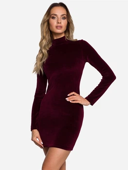 Sukienka z golfem damska Made Of Emotion M558 2XL Ciemnobordowa (5903887602662)