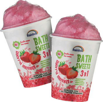 Набір Блискуча полуниця Bath Sweets Rainbow Бомба-кекс для ванн і морська сіль з екстрактом ромашки 280 г х 2 шт (2000000098910)