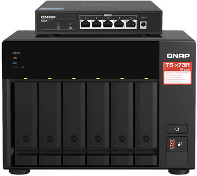 Комплект мережевого сховища і комутатора QNAP TS-673A + QSW-1105-5T Black (TS-673A-SW5T)