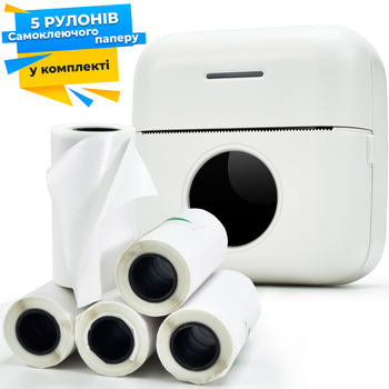 Портативный термопринтер JETIX Mini Printer Student + 5 рулонов самоклеящейся бумаги в комплекте