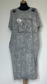 Сукня-туніка сіра виварена зі стразами 3XL/4XL Love Free