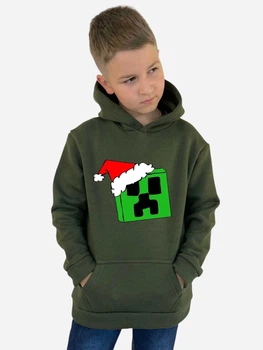 Подростковое теплое худи новогоднее для мальчика Спиногрыз Minecraft новогодний 10-00806 140 см Хаки (ROZ6501097883)