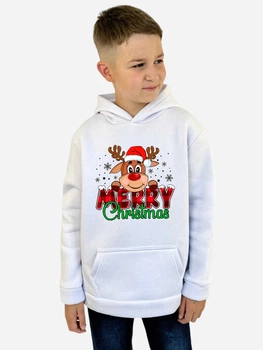 Подростковое теплое худи новогоднее для мальчика Спиногрыз Merry Christmas олень 10-00819 146 см Белое (ROZ6501097964)