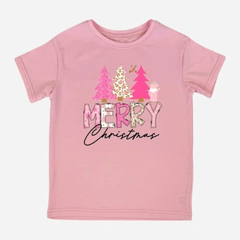 Подростковая новогодняя футболка для девочки Спиногрыз Merry Christmas елки розовые 10-00846 140 см Розовая (ROZ6501098117)