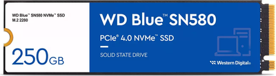 Твердотільний диск M.2 250GB Western Digital WD Blue SN580 (PCIe 4.0 x4, NVMe 1.4, 4000/2000MB/s) (WDS250G3B0E)