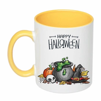 Чашка с печатью "Happy Helloween №3" (цвет жёлтый) (21003)