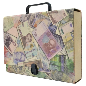 Папка-портфель iTEM, А4, 60 м, на замку, картонна, КРАФТ-покриття, повнокольорова, Банкноти (304-60\RT01)