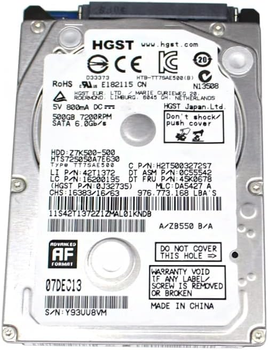 Жесткий диск 500 ГБ HGST (2.5", 7200 об/мин, 32 МБ, SATAIII, HTS725050A7E630/0J32735) Б/У