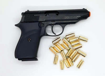 Стартовый пистолет SUR 2608 black (Walther PP) + магазин + Патрон холостой 9мм 25шт