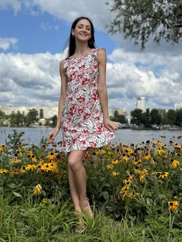 Легкое платье с флористическим принтом Cat Orange 5788 Бело-розовое 44