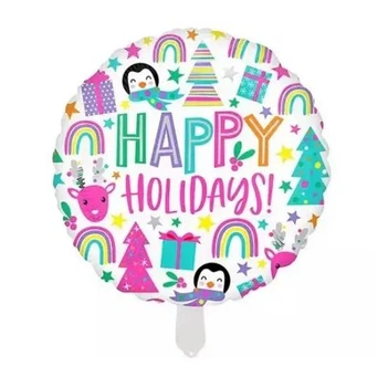 Шар фольгированный круглый "Happy Holidays" пингвины (Китай)