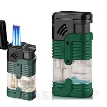 Тройная турбо-зажигалка с возможностью заправки бутаном Triple Torch Lighter (зеленая)