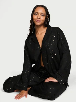 Піжама Фланель (сорочка + штани) Victoria's Secret Long Pajama Set L Short Чорний (26811481D)