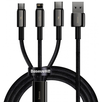 Кабель швидкого заряджання USB-Lightning+Type-C+MicroUSB Baseus Tungsten Gold 3-in-1 3.5А 1.5m, чорний