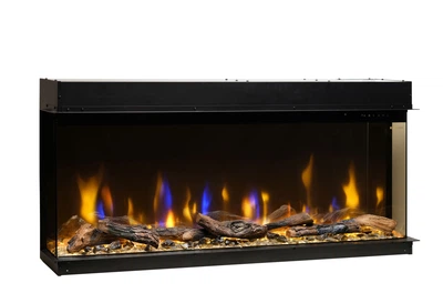 Электрокамин трехсторонний Dimplex Ignite Bold 50 (BXLF50) с обогревом, дровами, кристаллами стекла, цветами пламени и подсветкой наполнения, WiFi управление, размер 1246x607x289