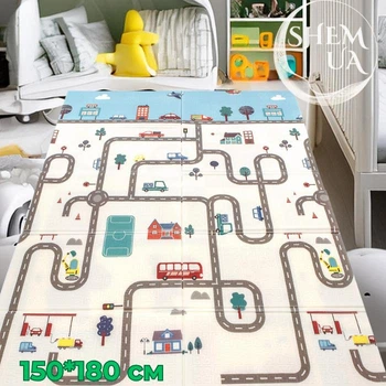 Термокилимок дитячий ігровий двосторонній 180x150 см із принтом з обох сторін Дорога, розвивальний м’який з водостійким покриттям, KT1815-Roads
