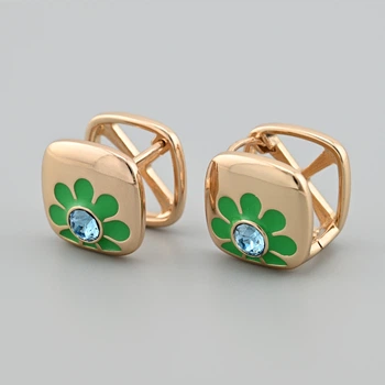 Сережки з кристалами Swarovski Лілібет 48656 розмір 15х15 мм колір аквамарин вага 9.0 г позолота 18К
