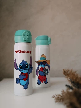 Термос с поильником на кнопке для детей Marmyza Стич "Aloha" "Lilo and Stich" Лило и Стич - 350 мл